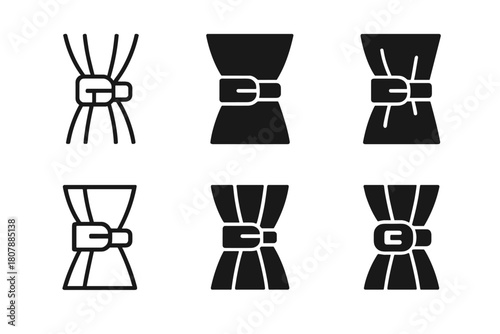 Curtain Tieback Logos. Curtain tieback. Icon set. Set Logo of curtain tieback: crystal knob medallion. harmonious logo variations of the same emblematic