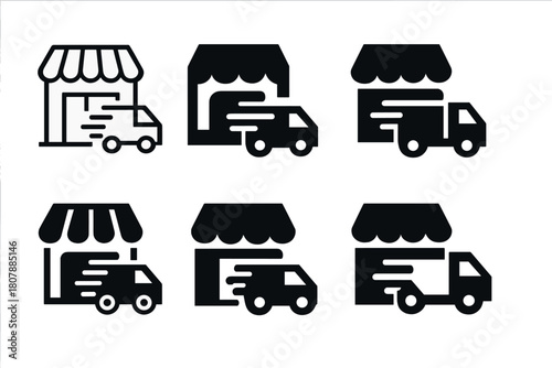 Online Shopping Icons. the influence of online shopping on brick-and-mortar stores. Icon set. Set Logo of the influence of online shopping on brick-and-mortar