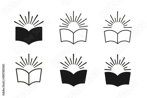 Epiphany Logo Variations. Unexpected epiphany. Icon set. Set Logo of unexpected epiphany: lightning bolt intersecting a glowing brain. harmonious