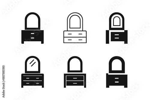 Vanity Mirror Logos. Vanity mirror. Icon set. Set Logo of Vanity mirror: round tabletop mirror. harmonious logo variations of the same emblematic concept, each