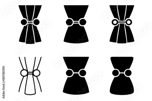 Curtain Tieback Icons. Curtain tieback. Icon set. Set Logo of curtain tieback: crystal knob medallion. harmonious logo variations of the same emblematic