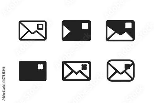 Return Address Icons. Return address. Icon set. Set Logo of Return address: Mail envelope stack. harmonious logo variations of the same emblematic concept,