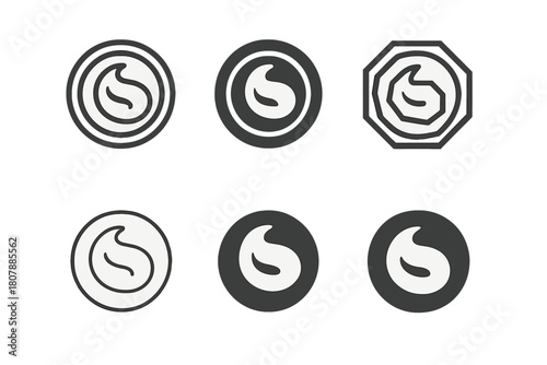 Moisturizer Logo Variations. Moisturizer jar mockup. Icon set. Set Logo of moisturizer jar mockup: frosted glass cosmetic jar with screw-on lid. harmonious