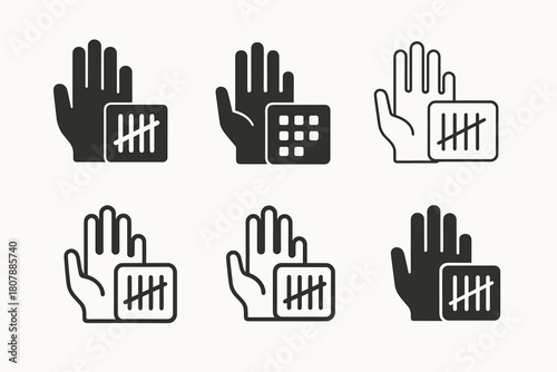 Live Poll Icons. Live Polling Graphics. Icon set. Set Logo of live polling graphics: hand raise icon beside tally counters. harmonious logo variations of the