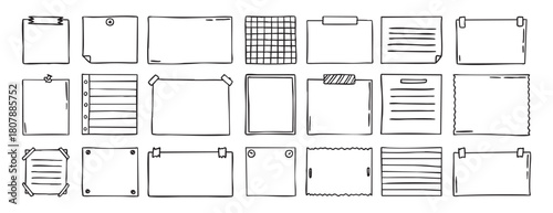 Notepad doodle messaging set, sticky note, hand drawn clipart for memo, reminder message office school label, stationery writing pad