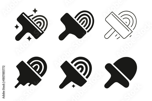 Fingerprint Cleaning Icons. Wiping fingerprints off glass. Icon set. Set Logo of wiping fingerprints off glass: window edge with corner being polished.