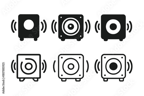 Home Cinema Logos. Home cinema experiences. Icon set. Set Logo of home cinema experiences: . surround speaker array around screen. harmonious logo variations