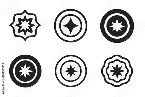 Big Bang Logo Set. big bang. Icon set. Set Logo of big bang: explosion origin with concentric waves. harmonious logo variations of the same emblematic concept,