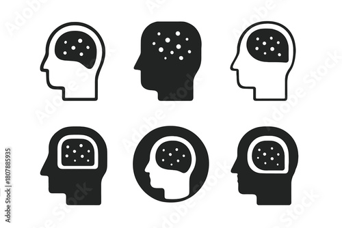 Overactive Mind Logos. Overactive mind in a peaceful, dark room. Icon set. Set Logo of overactive mind in a peaceful, dark room: dark room with glowing aura.