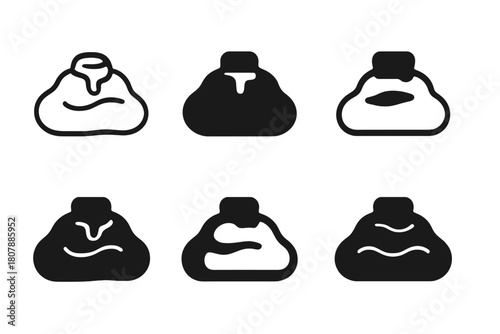 Mashed Potato Logos. Mashed potato mound. Icon set. Set Logo of mashed potato mound: serving spoon scooping mashed potatoes. harmonious logo variations of the