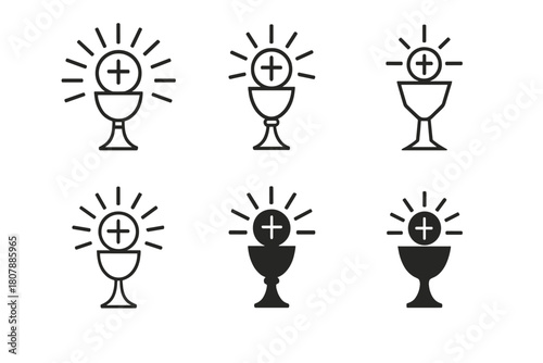 Holy Communion Logos. Holy communion. Icon set. Set Logo of holy communion: sacred altar with chalice. harmonious logo variations of the same emblematic