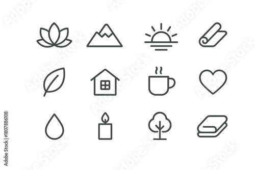 Wellness Line Icons. Wellness and prevention. Line icon set of Wellness and prevention: exercise figure, nutrition icon, hand washing, face mask, first aid