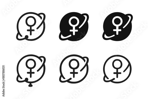 Venus Exploration Icons. Venus exploration. Icon set. Set Logo of Venus exploration: spacecraft heat shield. harmonious logo variations of the same emblematic