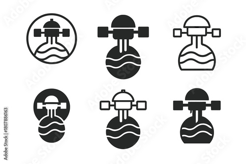 Venus Probe Logos. Venus exploration. Icon set. Set Logo of Venus exploration: atmospheric probe. harmonious logo variations of the same emblematic concept,