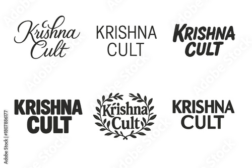 Krishna Cult Typography. Krishna Cult. Set lettering. harmonious lettering variations of the same emblematic concept, each with different artistic