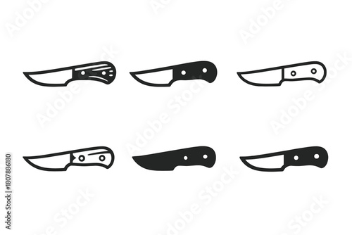 Carving Knife Logos. Carving knife. Icon set. Set Logo of Carving knife: Chef?s carving knife. harmonious logo variations of the same emblematic concept, each