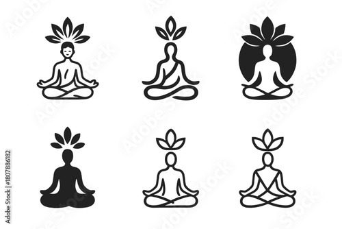 Harmonious Spiritual Logos. Spiritual growth and well-being. Icon set. Set Logo of Spiritual growth and well-being: Mind-body balance icon. harmonious logo