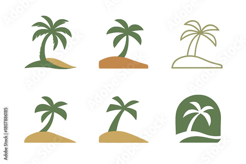Beach Logo Variations. Empty Beach. Icon set. Set Logo of Empty Beach: footprints leading to water. harmonious logo variations of the same emblematic concept,