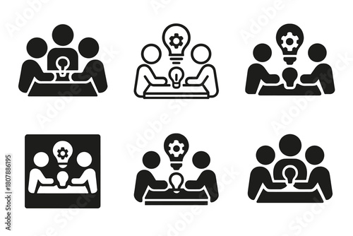 Prototype Design Logos. A Business Team Creating a Product Prototype in a Design Studio. Icon set. Set Logo of Product Prototyping: collaborative digital