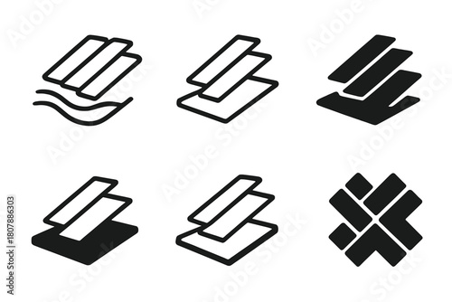 Wood Floor Logo Set. Laying down wooden floorboards. Icon set. Set Logo of laying down wooden floorboards: underlayment layer. harmonious logo variations of