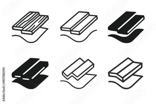 Wood Floor Logo Set. Laying down wooden floorboards. Icon set. Set Logo of laying down wooden floorboards: underlayment layer. harmonious logo variations of