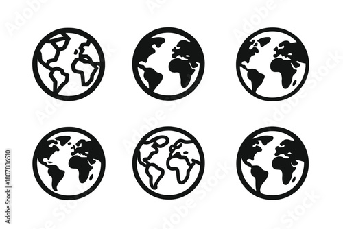 World Map Logos. International sticker. Icon set. Set Logo of International sticker: world map cutout. harmonious logo variations of the same emblematic