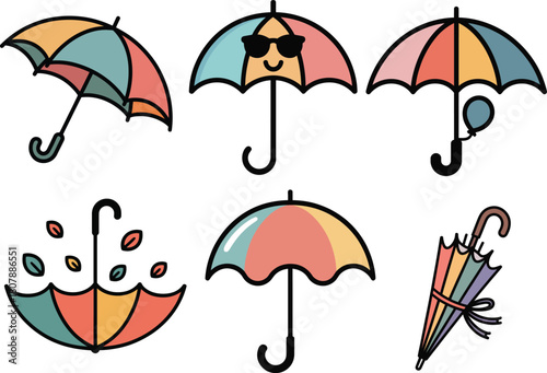 Fun umbrella clipart collection with sunglasses raindrops and colors