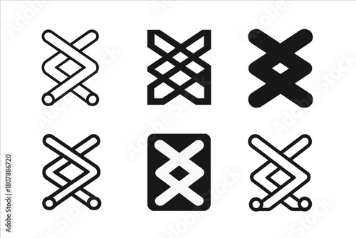 Shoe Lace Icons. shoe lace. Icon set. Set Logo of shoe lace: tied bow on running shoe. harmonious logo variations of the same emblematic concept, each with