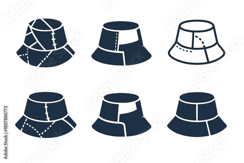 Upcycled Fashion Icons. upcycled fashion accessories. Icon set. Set Logo of upcycled fashion accessories: recycled fabric scarf. harmonious logo variations of