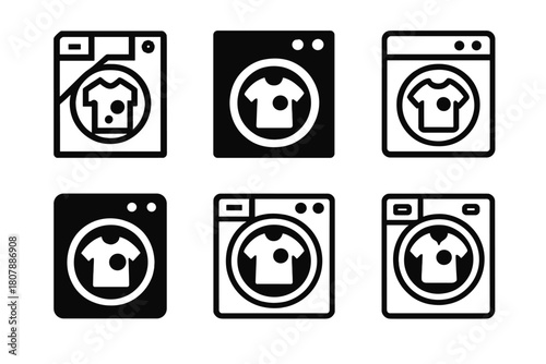 Stained Shirt Icons. Stained Shirt. Icon set. Set Logo of Stained Shirt: Washing machine icon with shirt. harmonious logo variations of the same emblematic