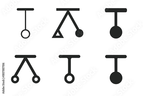 Pendulum Logo Variations. Physics. Icon set. Set Logo of Physics: Pendulum. harmonious logo variations of the same emblematic concept, each with different
