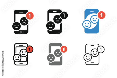 Notification Icon Variations. Emotional weight of notifications. Icon set. Set Logo of emotional weight of notifications: vibrating phone with exclamation