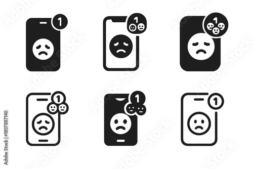 Notification Icon Variations. Emotional weight of notifications. Icon set. Set Logo of emotional weight of notifications: vibrating phone with exclamation