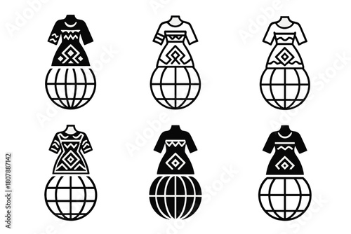 Cultural Fashion Icons. Cultural diversity in modern fashion. Icon set. Set Logo of cultural diversity in modern fashion: circular motif combining ethnic