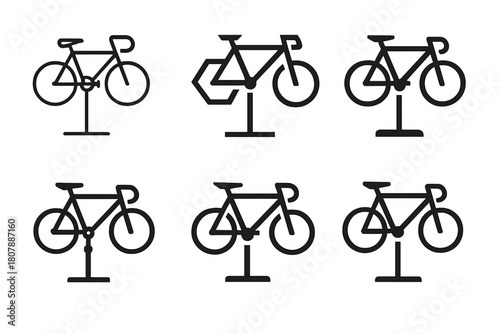 Bicycle Repair Logos. fixing a bicycle. Icon set. Set Logo of fixing a bicycle: tightening bolts on frame. harmonious logo variations of the same emblematic