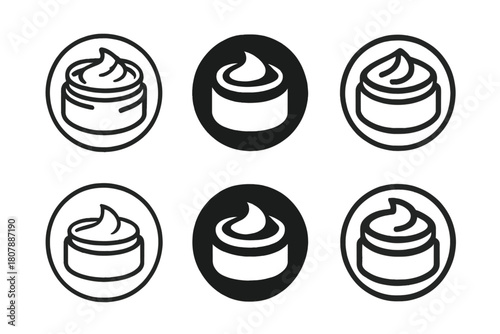 Moisturizer Logo Variations. Moisturizer jar mockup. Icon set. Set Logo of moisturizer jar mockup: frosted glass cosmetic jar with screw-on lid. harmonious