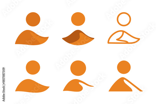 Shifting Sands Icons. Shifting Sands. Icon set. Set Logo of Shifting Sands: sweeping desert dunes with wind lines. harmonious logo variations of the same