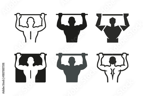 Muscle Building Logos. Muscle building. Icon set. Set Logo of Muscle building: Protein shake bottle. harmonious logo variations of the same emblematic concept,