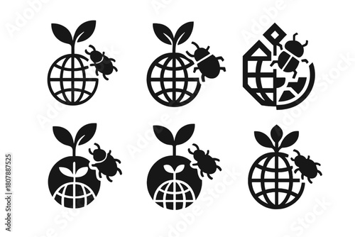 Invasive Species Logos. Invasive species. Icon set. Set Logo of invasive species: circular ecosystem being engulfed by foreign growth. harmonious