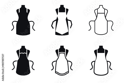 Baker Apron Icons. Baker?s apron. Icon set. Set Logo of baker?s apron: apron tied around mannequin torso. harmonious logo variations of the same emblematic