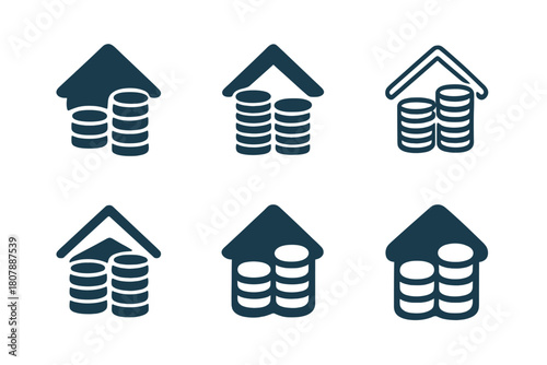 Family Budgeting Icons. Family budgeting. Icon set. Set Logo of family budgeting: family hand holding money sprout. harmonious logo variations of the same