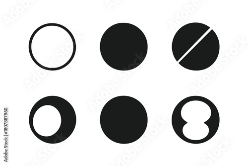 Round Icon Set. Round. Icon set. Set Logo of round: perfect geometric circle symbolizing wholeness. harmonious logo variations of the same emblematic concept,