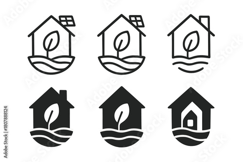 Artificial Ecosystem Icons. Artificial ecosystems and self-sustaining habitats. Icon set. Set Logo of Artificial ecosystems and self-sustaining habitats: