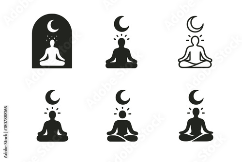 Mindful Emblem Variations. Digital detox and mindfulness practices. Icon set. Set Logo of digital detox and mindfulness practices: digital pause button symbol