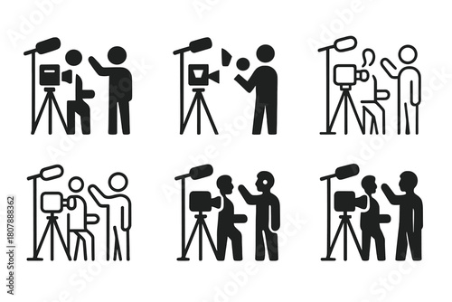 Director Feedback Logos. A director giving feedback to an actor on their performance. Icon set. Set Logo of a director giving feedback to an actor on their