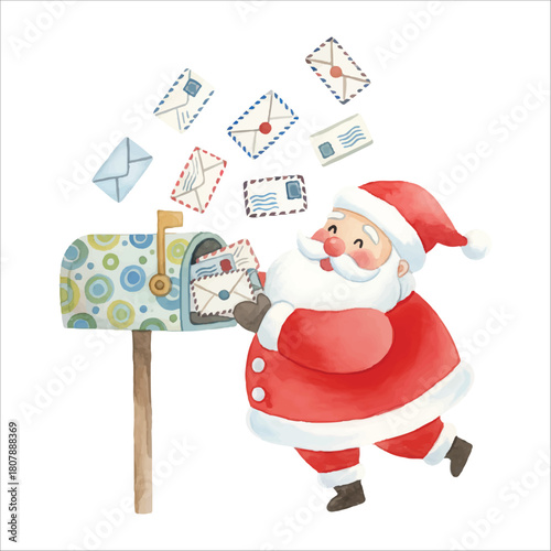 Santa Claus mailing letters vector isolated white background Christmas
