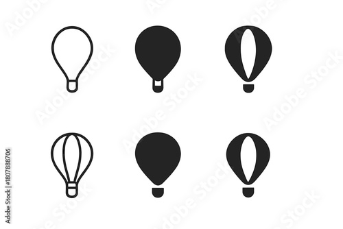 Minimalist Balloon Logos. Balloon. Icon set. Set Logo of balloon: minimalist hot air balloon floating softly. harmonious logo variations of the same emblematic