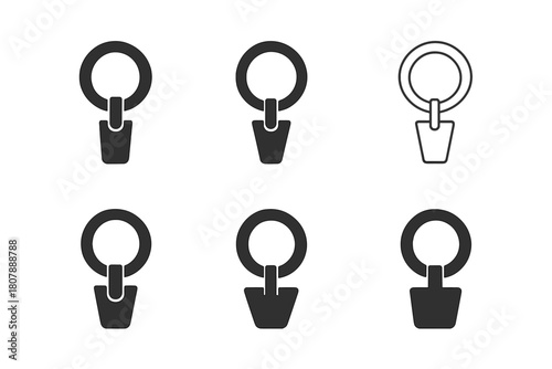 Curtain Hook Icons. Curtain hook. Icon set. Set Logo of curtain hook: side profile of mounted hook and curtain edge. harmonious logo variations of the same