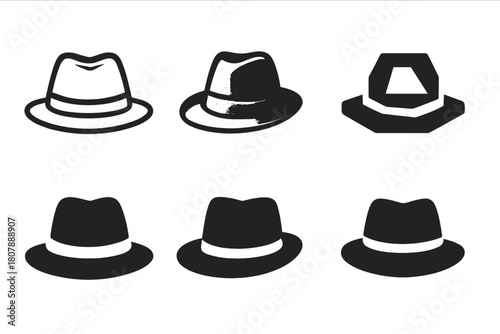 Old Hat Logo Variations. Old hat. Icon set. Set Logo of old hat: symbolic combination of aged style and tradition. harmonious logo variations of the same