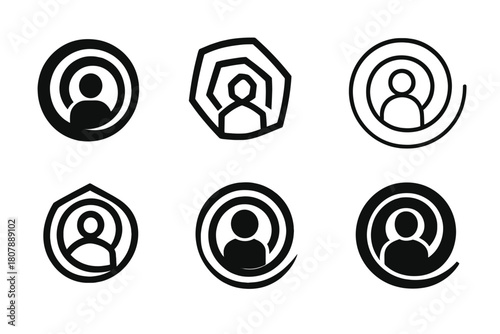 Depression Icon Logos. Wall of depression closing in around a figure. Icon set. Set Logo of wall of depression closing in around a figure: spiral